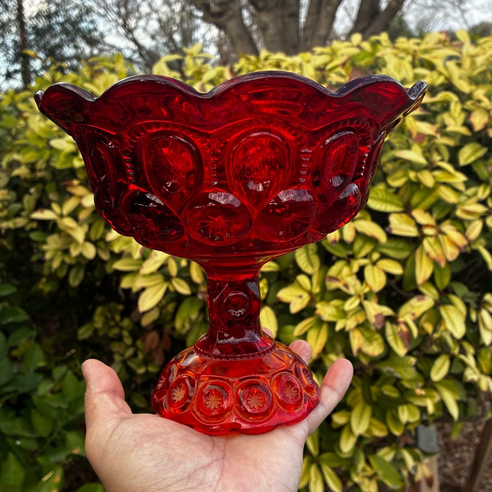 Vintage Victorian Orange Red Amberina Glass Compote Bowl Rare Find - Picture 5 of 11